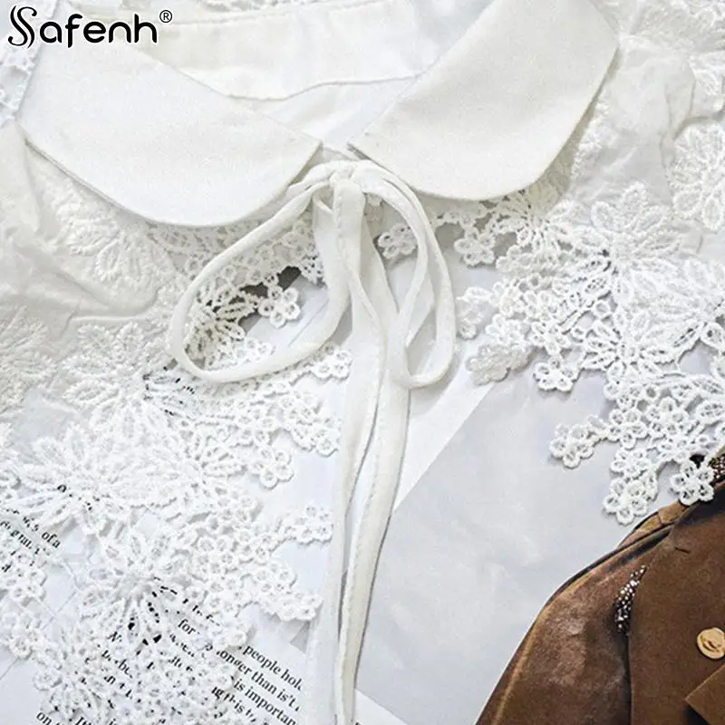 18style Fashion Vintage Palace Style Women Doll Fake Collar Hollow Out Crochet Lace Half Shirt Shawl With Imitation Pearl Bowtie