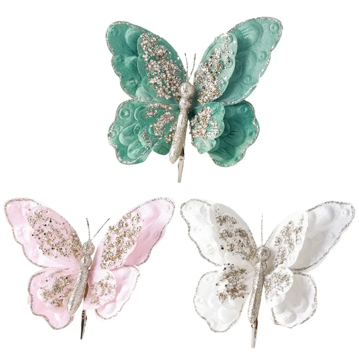 Ornement de papillon de Noël Él, artisanat fin, apparence scintillante, taille modérée, fleurs