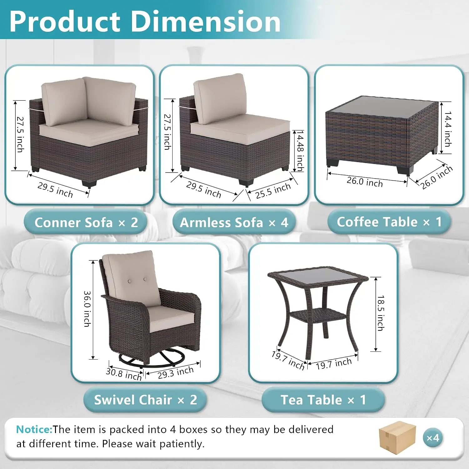 10-Piece Wicker Patio Set w/ 2 Swivel Chairs, Outdoor Sectional w/ Coffee Table & Washable Cushions, Customized