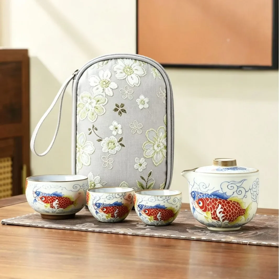 Travel Tea Set Portable One Pot Three Cups Tea Cup Gift Outdoor Camping Companion Business Gift Sets Complete