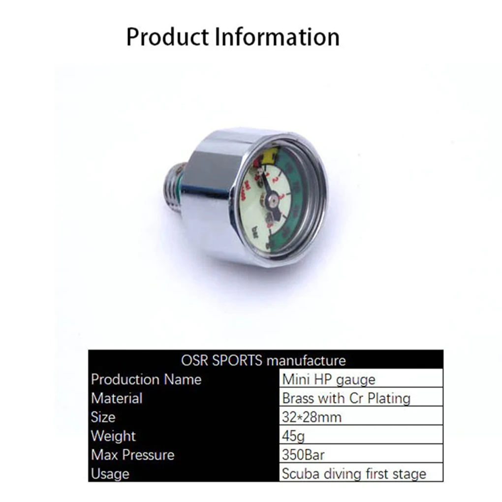 Botella de buceo subacuático, cilindro de oxígeno, medidor de presión portátil, manómetro de 350 Bar, herramienta de medición para deportes acuáticos