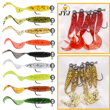 JYJ 5 stks/zak 1g jig haak met 4 cm vissen grub worm made zachte kleine lokken aas artificail visgerei voor baars crappie bas