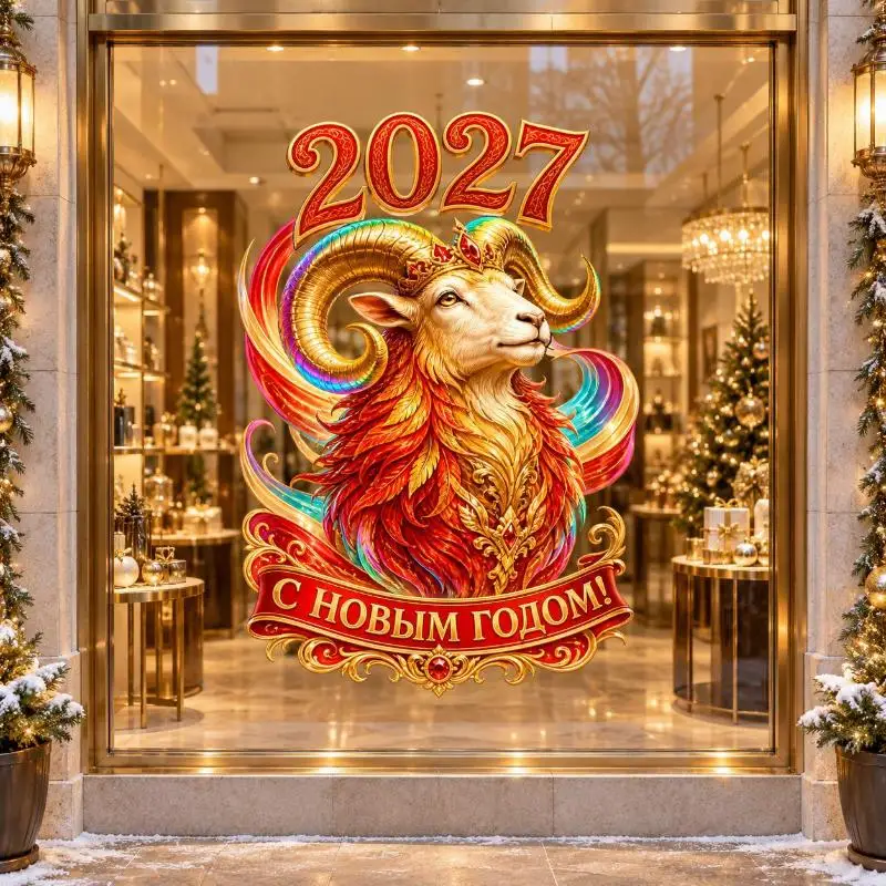 2027 New Year Sheep Zodiac Wall Stickers Detachable Festival Glass Window Decorations Art Wallpaper For Living Room Home Decor