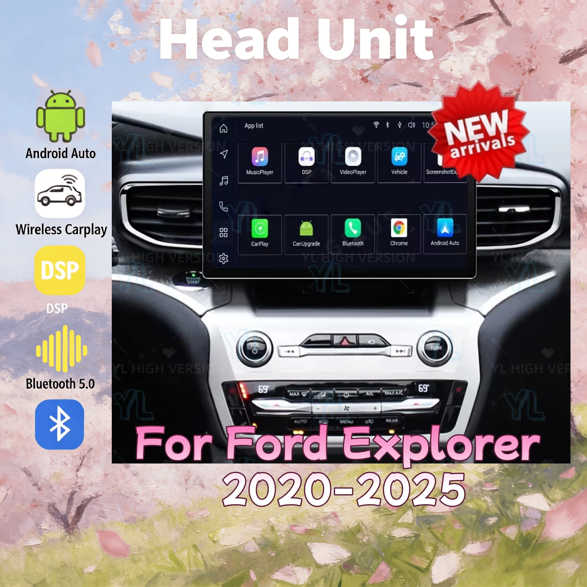 

Android14 Car Radio 13 INCH For Ford Explorer 2020-2024 Car Multimedia Video Player GPS Navigation CarPlay WIFI 4G Head Unit DSP