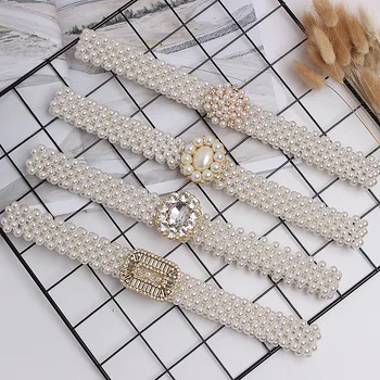Moda de luxo elegante senhora pérola cintos cintura elástica pérola corrente cinto para mulheres cintura decoritiva meninas vestido cinta cristal