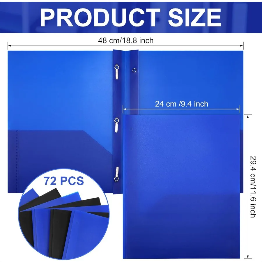72 عبوة من مجلدات الجيب مع شوكات مجلد بلاستيكي عالي التحمل مع فتحة بطاقة الأعمال 3 مشابك مكتبية للمدرسة