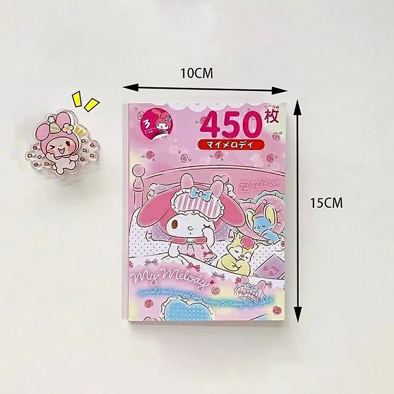 Imagem -06 - Sanrio Cartoon Sticker Book Kawaii Kuromi Adesivo Conta Decoração Mão para Meninas Presentes 450 Pcs por Conjunto