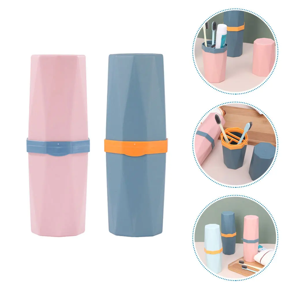 

2Pcs Portable Travel Toothbrush Cups Holder Set Lid Can Use As Mouthwash Cup Lightweight Storage Box Suitable for Outdoor Travel