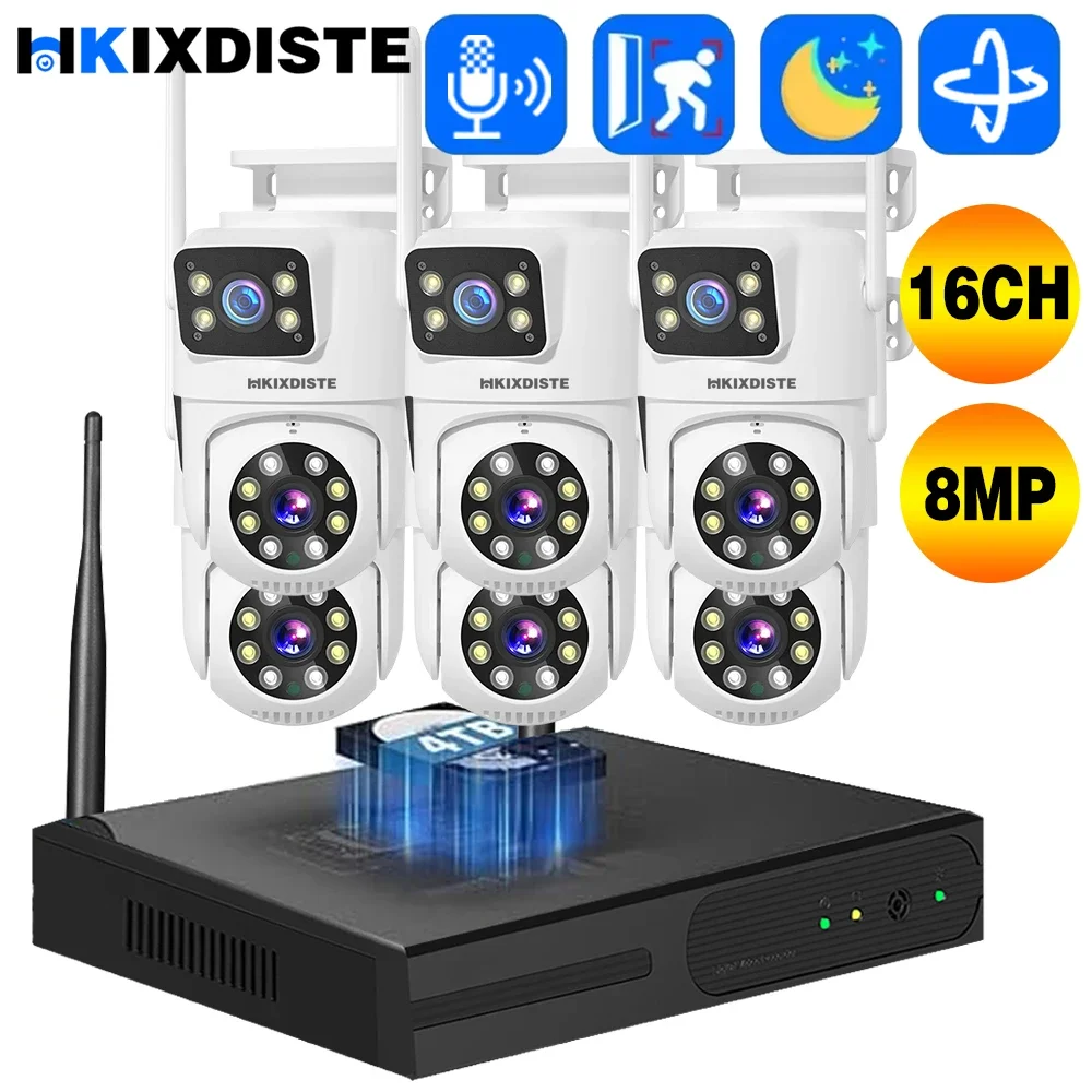 

16CH NVR Dual Lens Wireless CCTV Surveillance Kit Human Detection Color Night Vision P2P 4K 8MP PTZ IP Cameras Security System