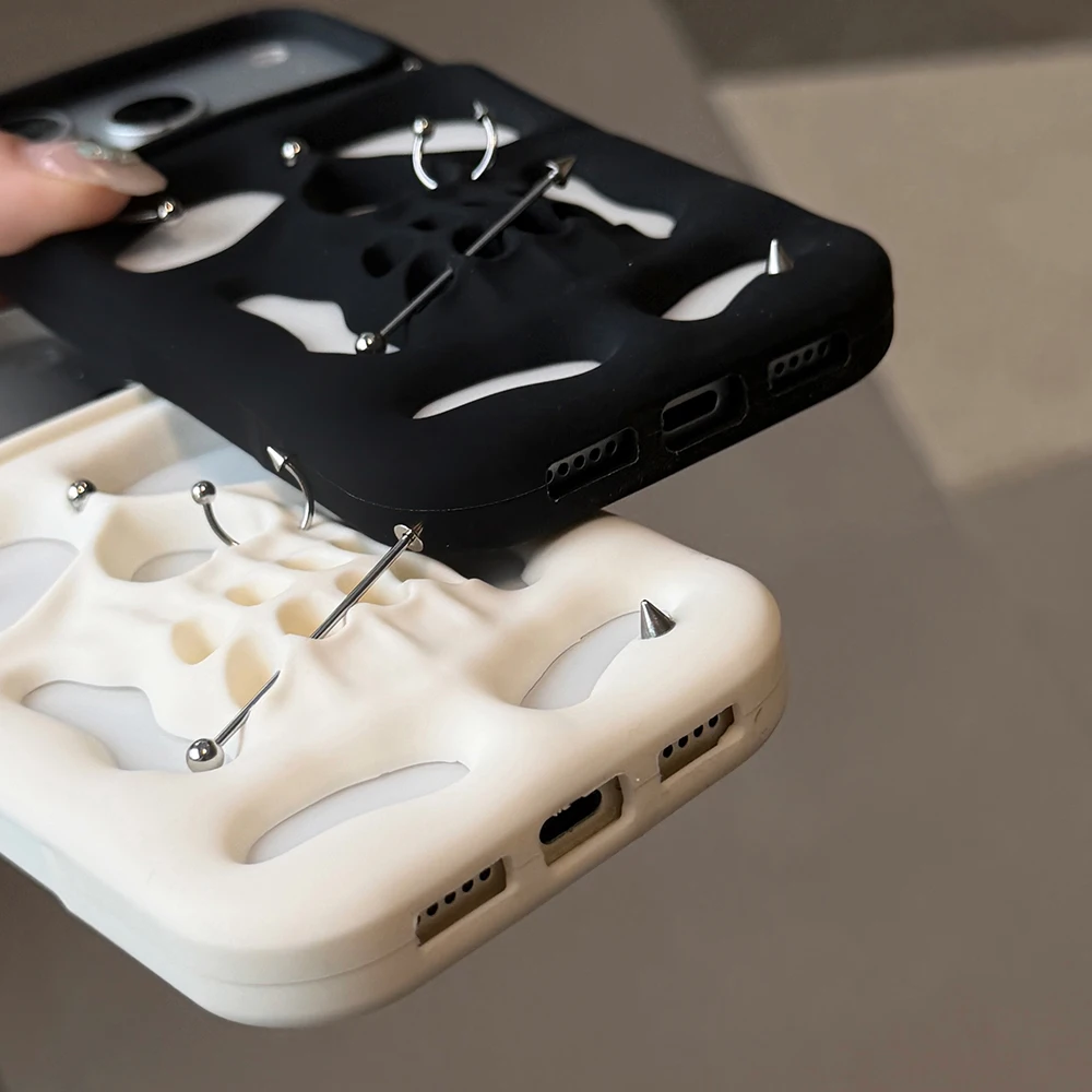 Für iPhone 18 17 16 15 12 13 14 Pro Max Modische Halloween 3D Hohlraum Wärmeableitende Totenkopf-Gesichts-Weichsilikonhülle Lustige Abdeckung – Detail 7