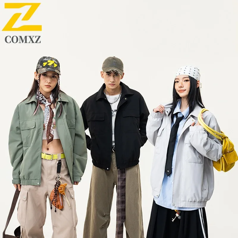 

COMXZ Men Windbreaker Coat 2025 Lightweight Turndown Collar Outdoor Cycling Motocross Coats Autumn Trendy Multi Pocket Jacket