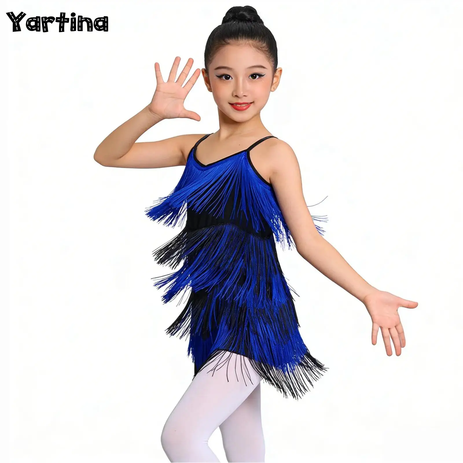 

Детский комбинезон с бахромой для девочек, для латиноамериканских и джазовых танцев, танго, румбы, сальсы, бальных танцев, костюм для выступлений