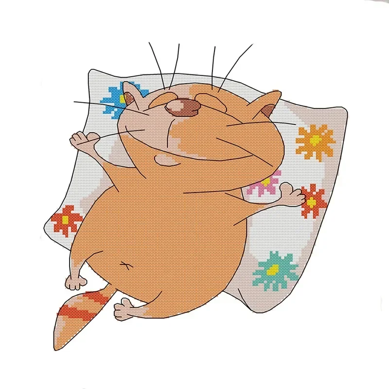 Joy Sunday Cotton Thread Cross Stitch Kits 100% Cotton 11CT 14CT Printed Lazy cat Cross Stitch Patterns Embroidery Kit