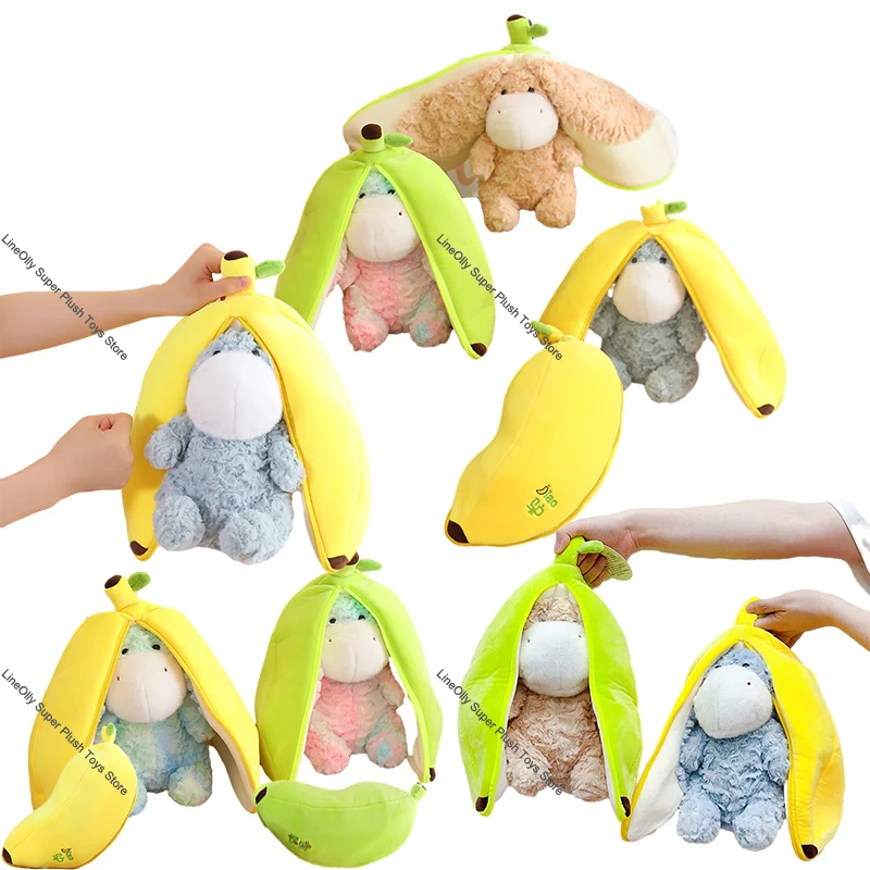 

New 2 In 1 Yellow Banana Gray Donkey Plush Toy Cute Colorful Stuffed Animal Plushie Doll Super Soft Kawaii Hugging Pillow Toys