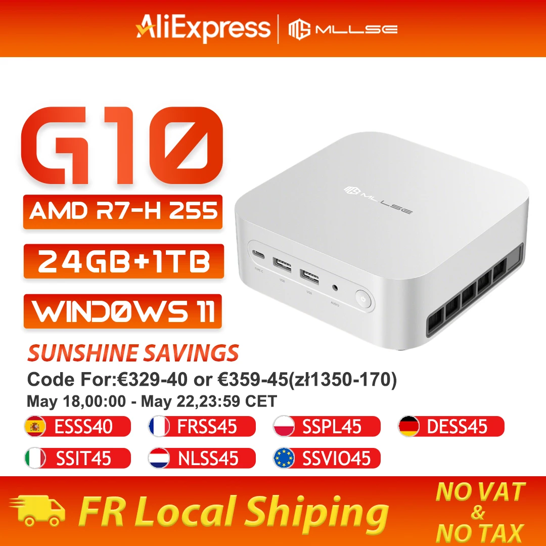 Mini PC Mllse G10, Nouveau AMD Ryzen 7 H 255, 24 Go de RAM, 1 To SSD, Wi-Fi 6, BT5.2, USB4.0, Windows 11 Pro, Ordinateur de Bureau Mini pour Jeux