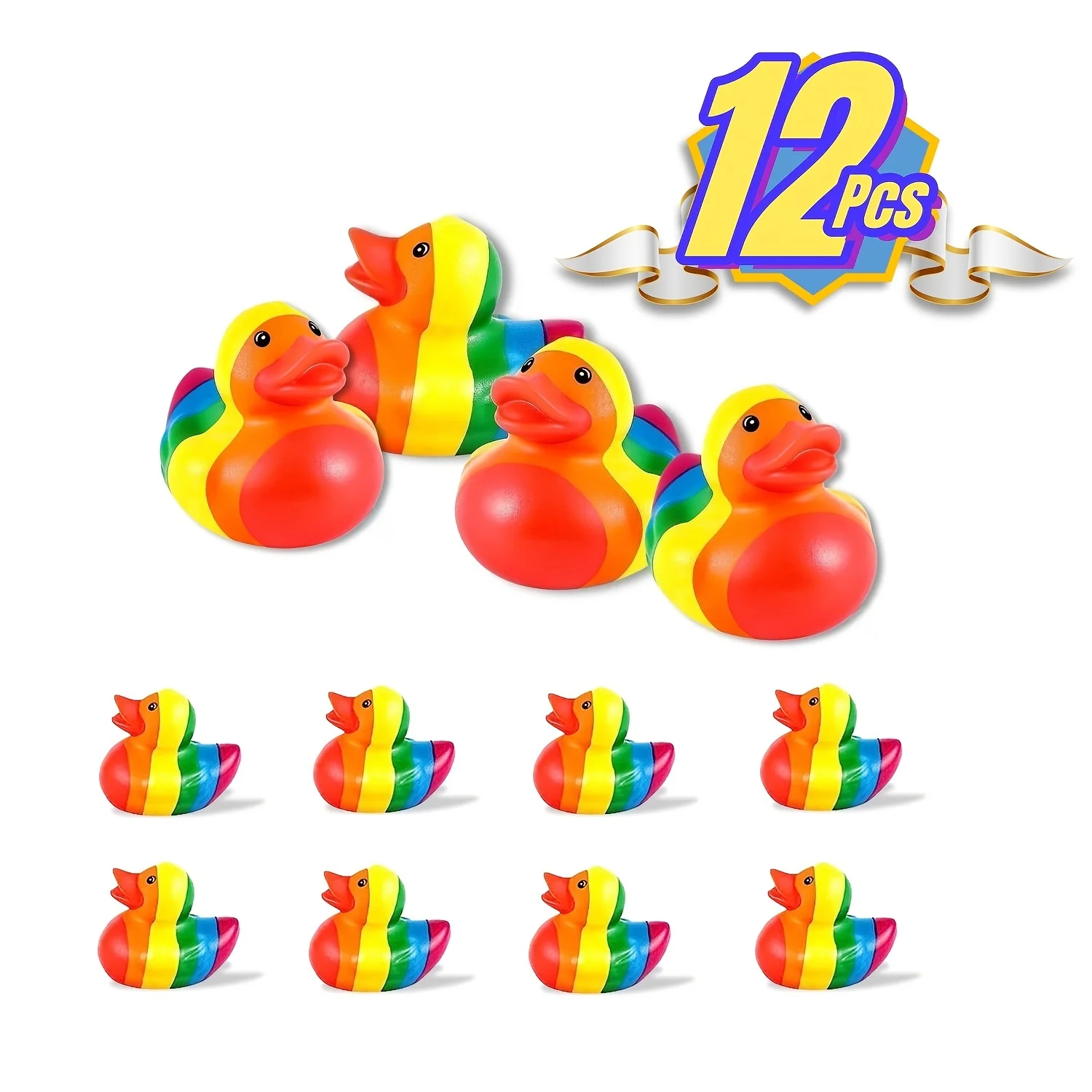 12 PCS Rainbow Rubber Duck Mini Rubber Duckies Rainbow Bathtub Toys