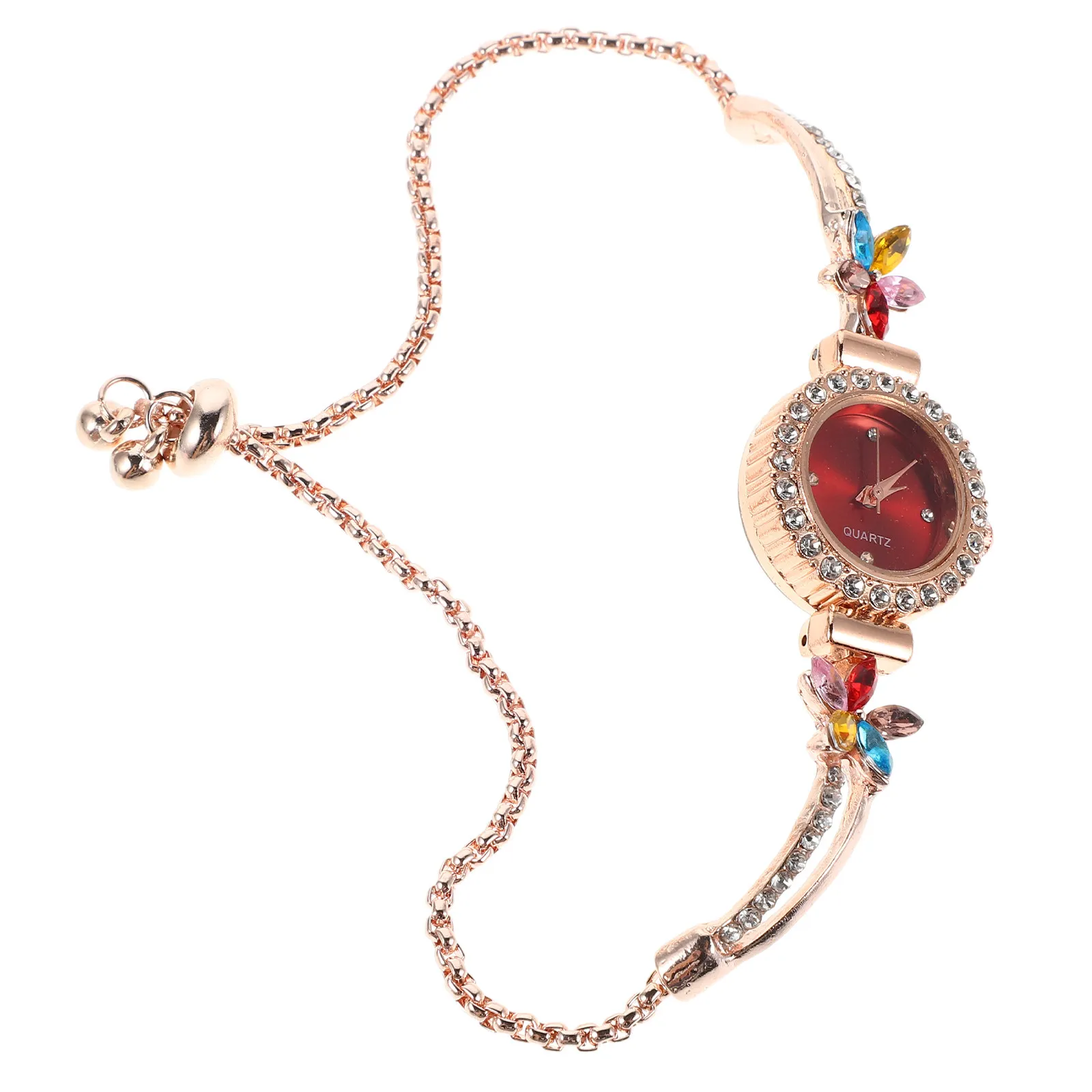 

Женские часы-браслет со стразами, с цветочным дизайном, кварцевый механизм, повседневные, элегантные наручные часы, красные часы для женщин