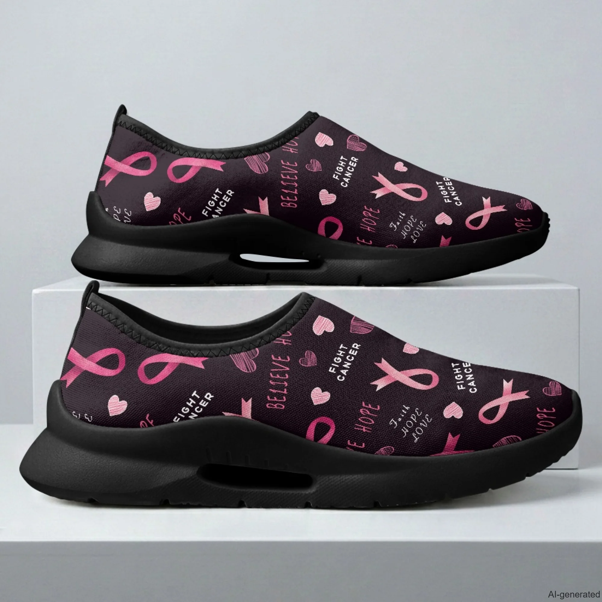 XIXIRIMIDO Nurse Shoes Black Casual Shoes Slip On Walking Shoes Pink Ribbon Breast Cancer Shoes Ladies Sneakers Male Sneakers