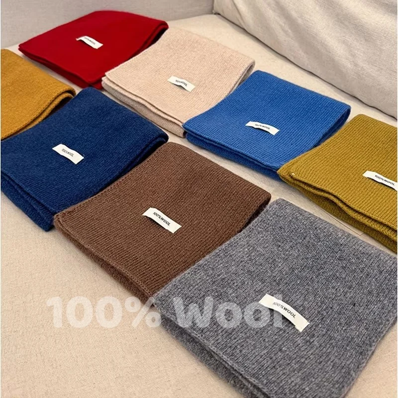Lenço de malha feminino 100% lã inverno quente cachecóis brilhante cor sólida design engrossado xale macio triângulo pashmina pescoço 2025 novo