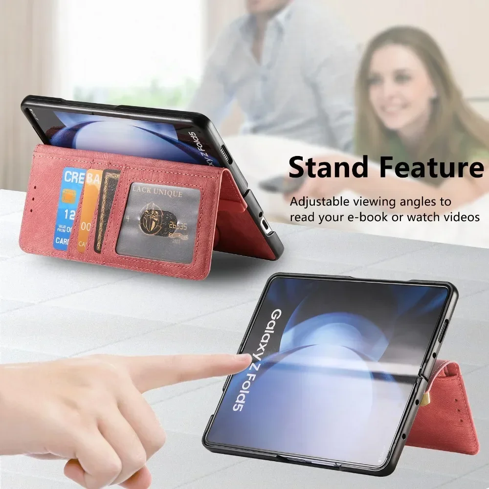 Phone Case for Samsung Galaxy Z Fold 7 6 5 4 3 Fold7 Fold6 Fold5 Fold4 2 in 1 Detachable Zipper Cards Solt Wallet Leather Cover