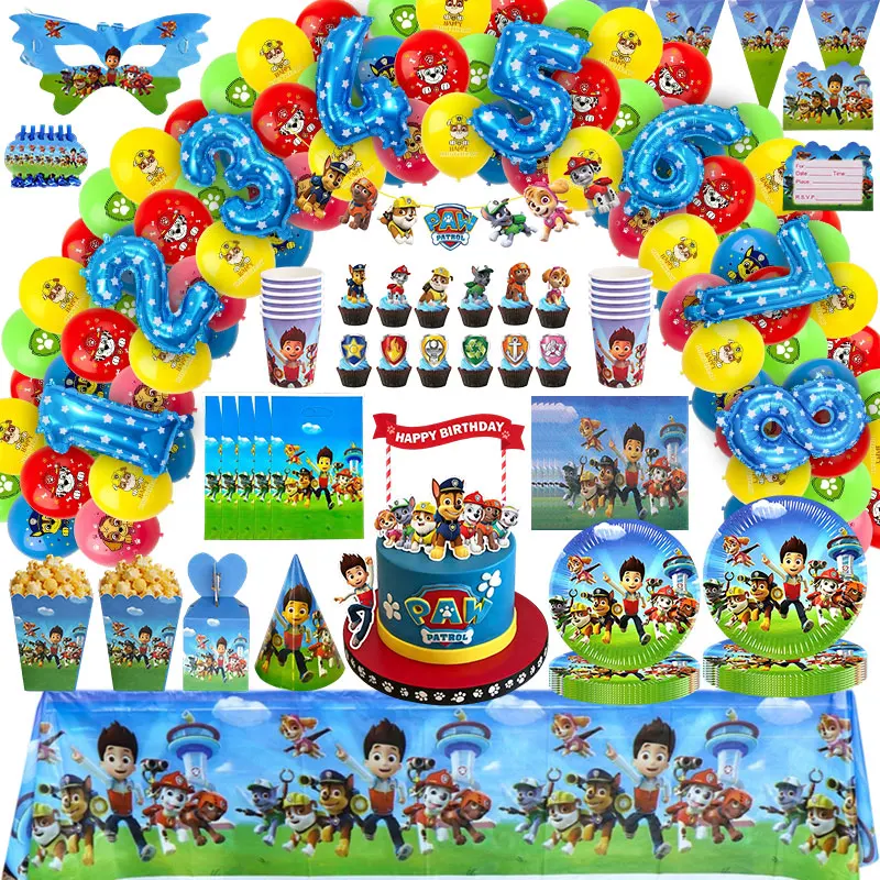 Decoraciones de Cumpleaños de Paw Patrol, Vajilla, Platos, Vasos, Globos, Bolsas de Regalo, Fondo, Accesorios, Adorno para Pastel, Artículos de Fiesta de Paw Patrol