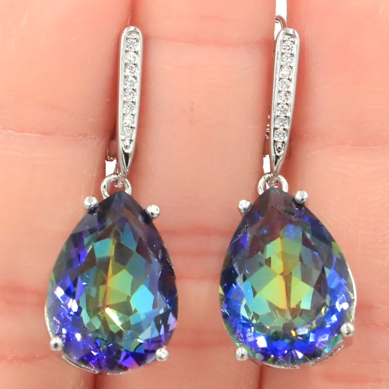 

Buy 4 Get 1 Free 18x13mm Fire Rainbow Mystic Topaz Peridot Kunzite Real Blue Sapphire Silver Earrings