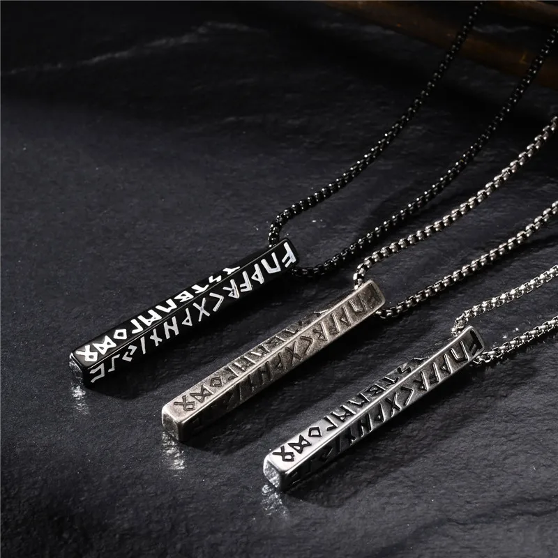 Viking Runes Valknut Necklaces for Men Boys, Antique Stainless Steel Mobius Bar Pendant Necklaces,Norse Viking Odin Jewelry