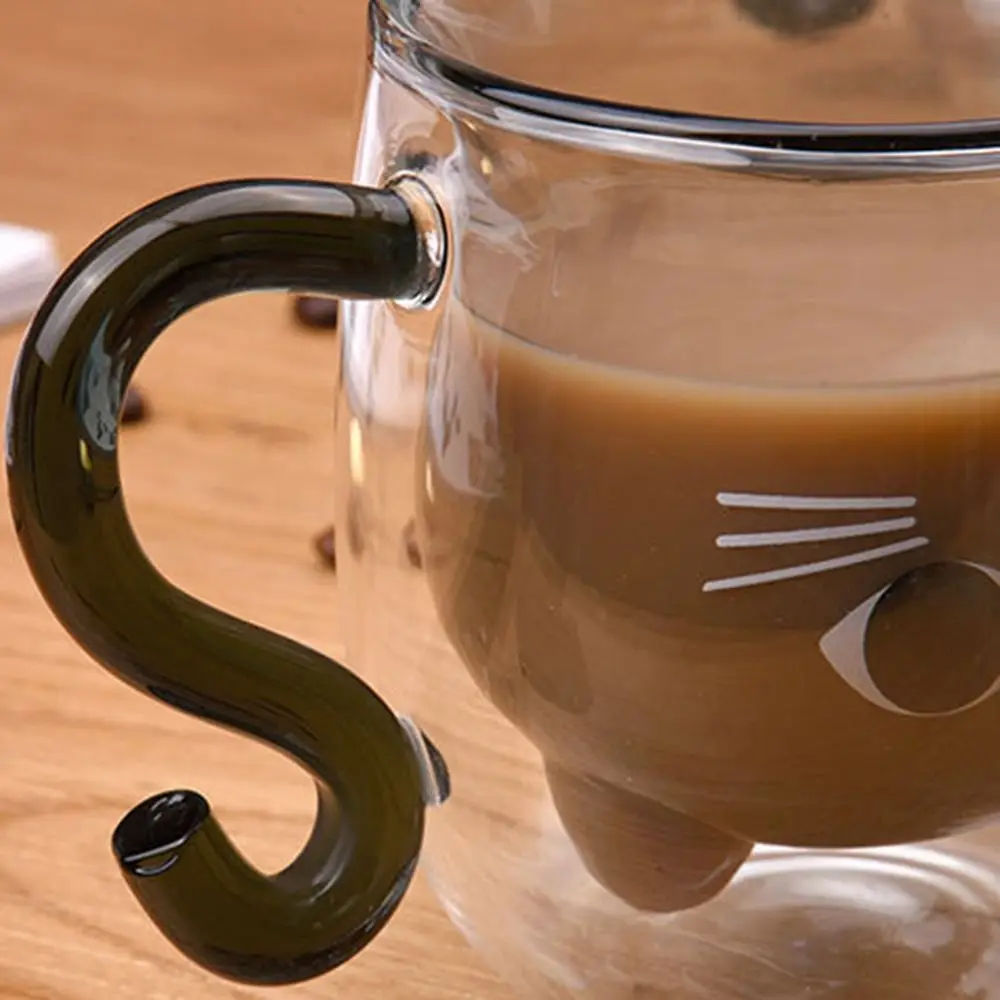 Insulated Glass Coffee Mugs Double-Walled Cartoon Cat Espresso Coffee Cups Heat Resistant Drinkware Water Cups Summer