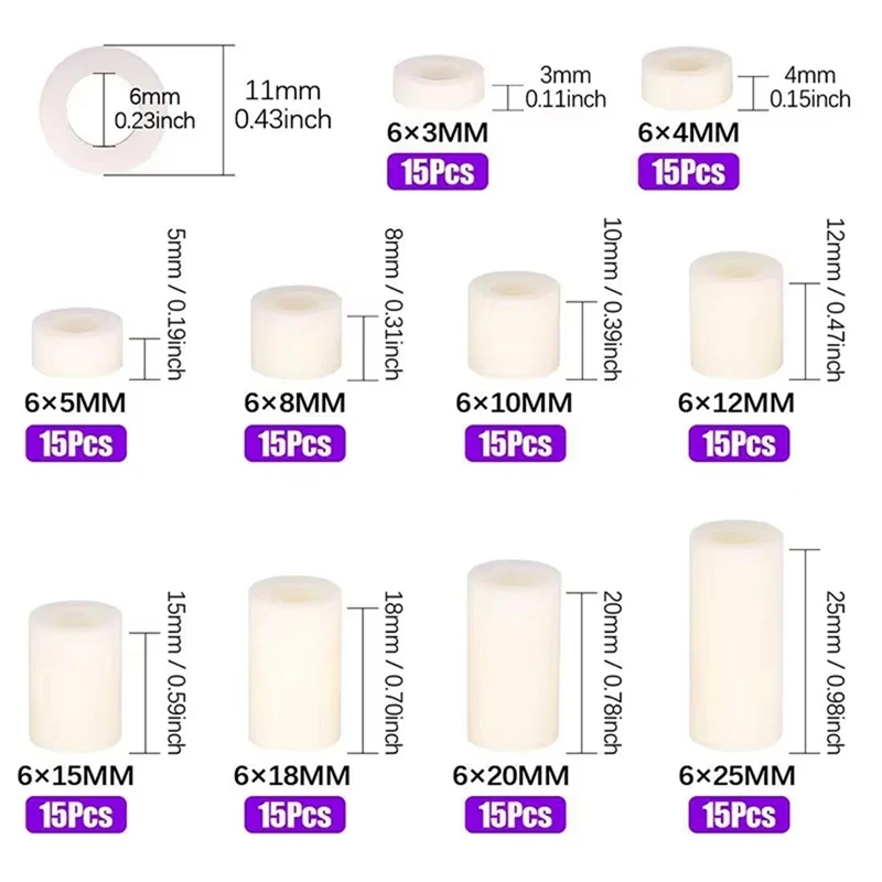 AA81-150 قطعة M6X3-M6x25mm الأبيض ABS جولة المواجهة فاصل جوفاء العازلة العمود لوحة دارات مطبوعة فاصل مجموعة متنوعة