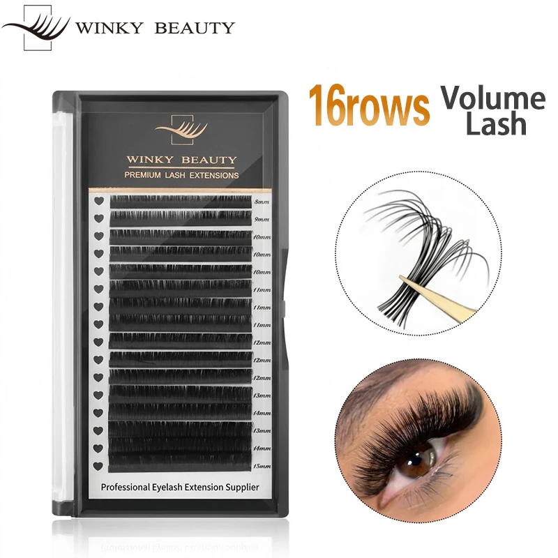 Winky Beauty Natural 16rows Voume Lash Matte Black Ultra Soft Mixed 0.07 CC D Faux Mink Makeup tools False Eyelash Extension