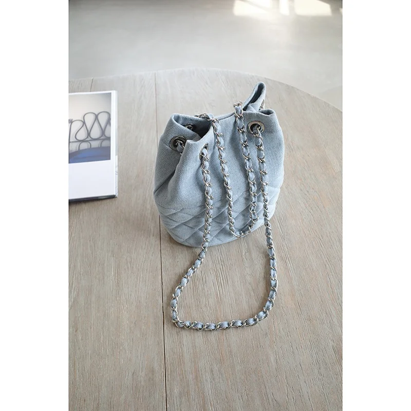 

ILoveYouop Spring Summer Waed Denim Single oulder Diamond Pattern Buet Bag Crossbody Chain Link Ladies Handbag