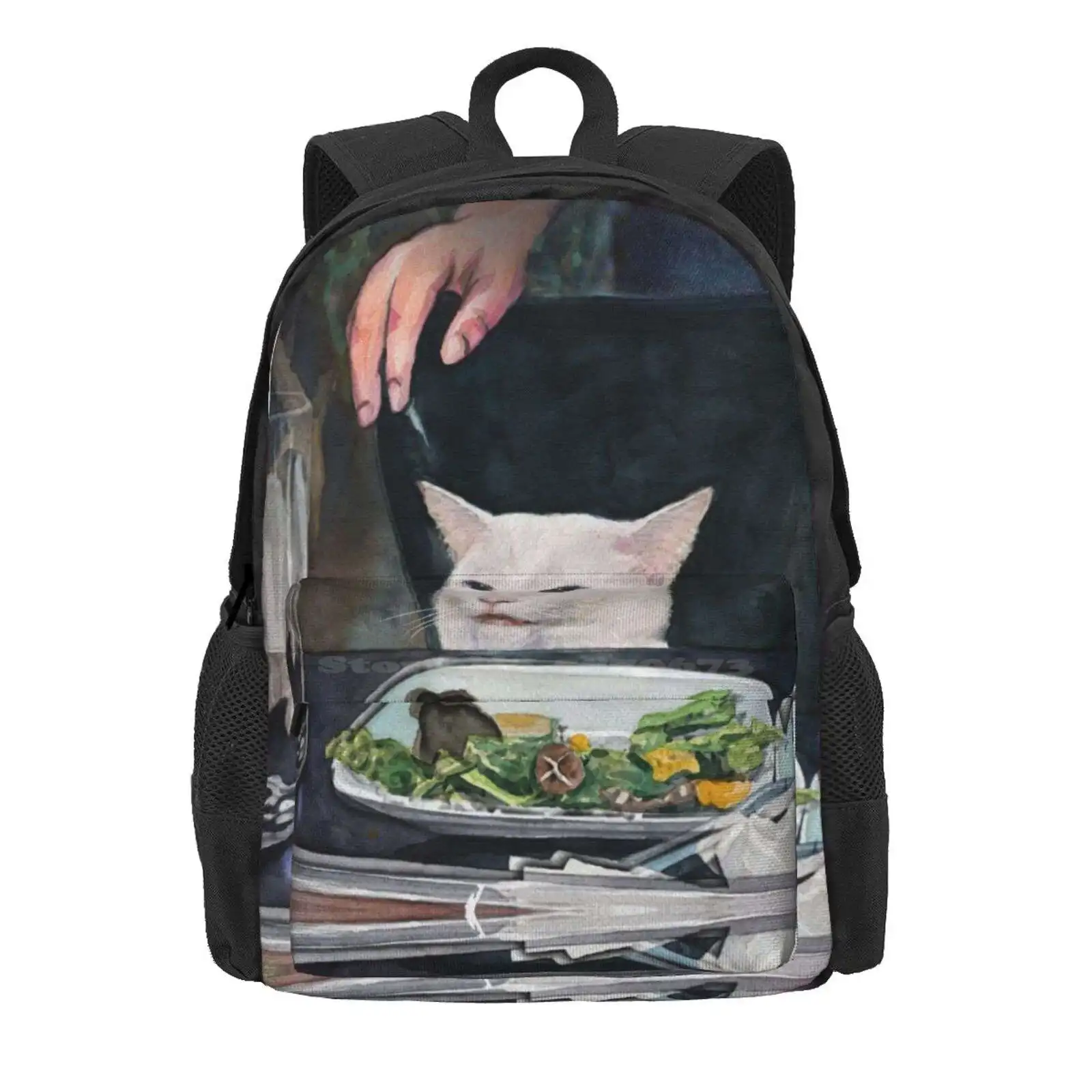 Woman Yelling At Cat Meme-2 Hot Sale Schoolbag Backpack Fashion Bags Watercolor Meme Humor Joke Funny Pop Art Lady Yelling At