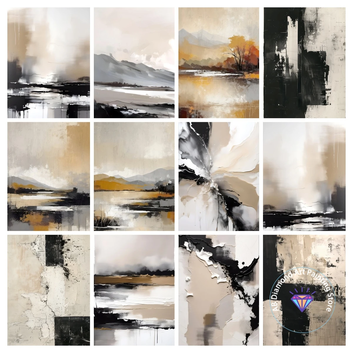 

Geometric Abstract Art Black Neutral AB Diamond Painting Kit 5D DIY Diamond Embroidery Cross Handmade Art Gift Home Decoration