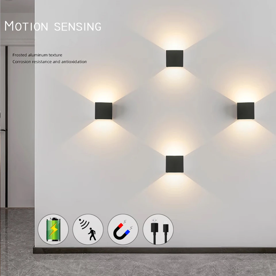 Lámpara De pared con Sensor De movimiento inteligente LED Litu De 6W con carga De batería con luz De pared USB para dormitorio iluminación nocturna pasillo De