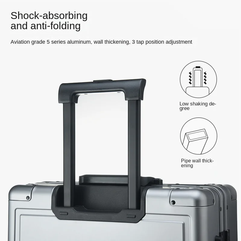 Graded Version Aluminum Magnesium Alloy Travel Suitcases with Wheels Free Shipping Medium Size Luggage Metal Frame Draw Bar Box