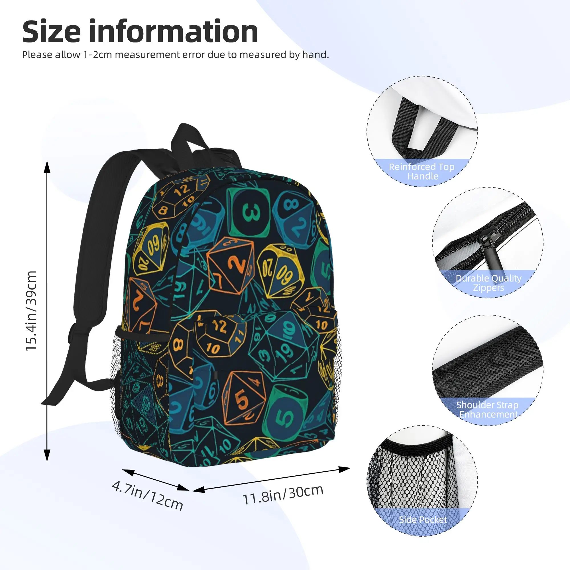 RPG Dice Teal Cluster Backpack Hot Sale Daypack Large Capacity Boys Girls BookBag Shoulder Bags for Men Women School Bag