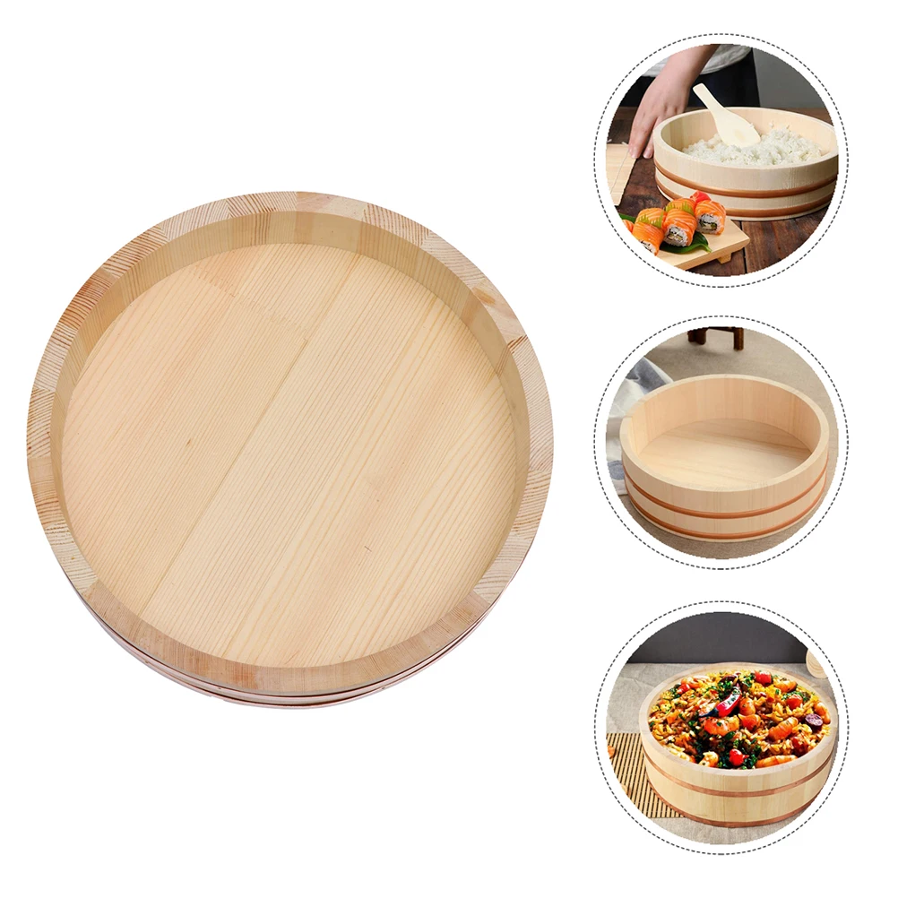

1pc Wooden Sushi Rice Bucket Japanese Style Thickened Wear-Resistant Rice Mixing Bowl For Home Kitchen Storage Use