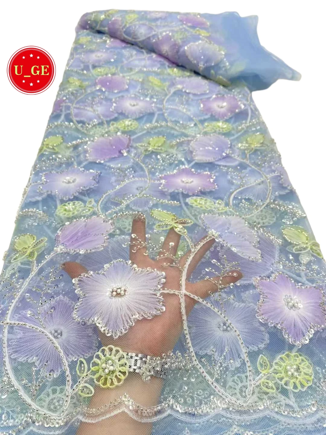 

2026 Elegant Mixed Colors Embroidery Tulle Lace Fabric with Beads&Stones–High Quality for Wedding Evening Dresses U_GE2985