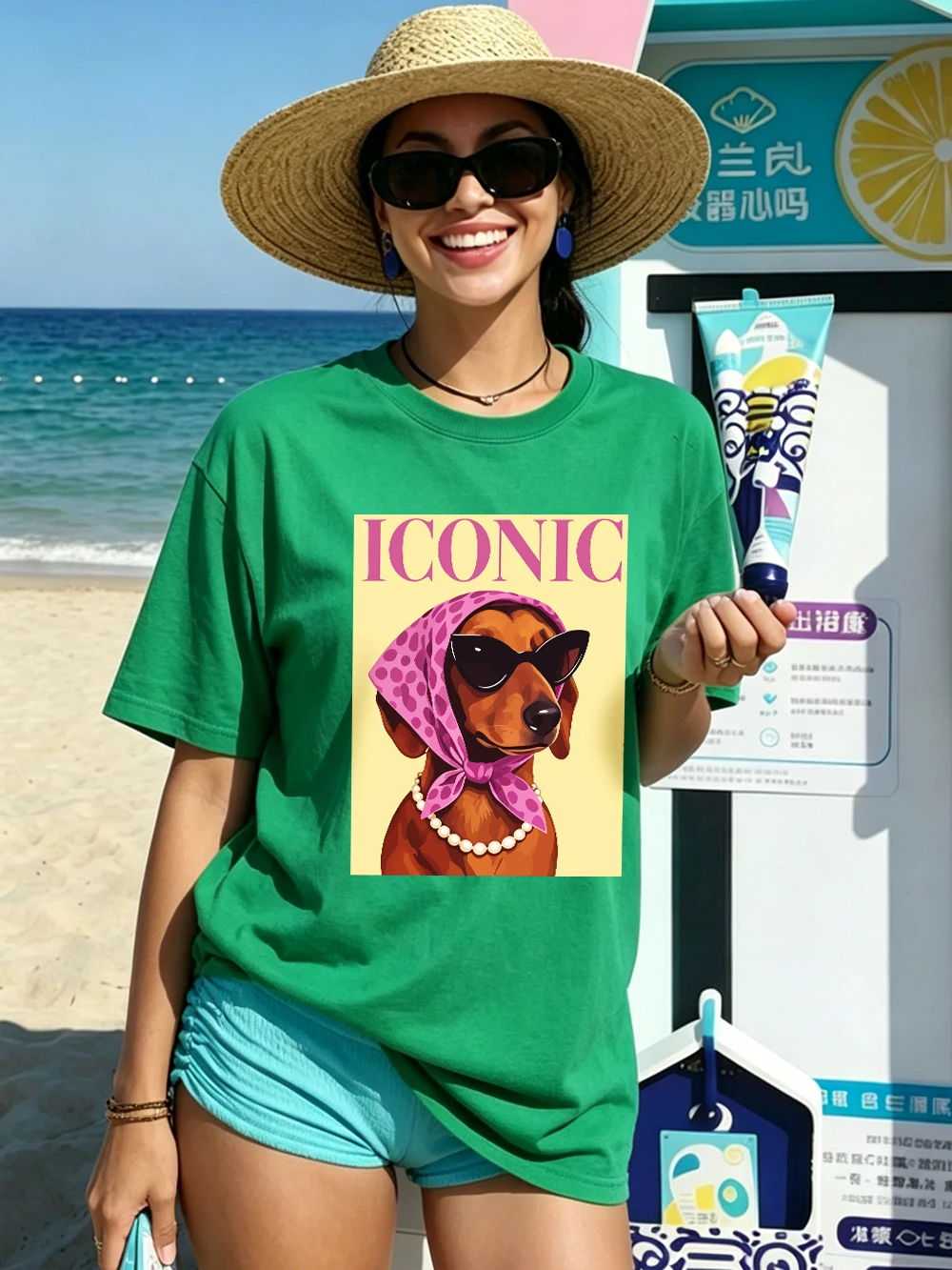 Ikonische Dackel-Prints, Baumwoll-T-Shirts für Damen, Sommer-Kurzarm-T-Shirts, O-Ausschnitt, weiche, übergroße Oberteile, einfache, bequeme Kleidung – Detail 25