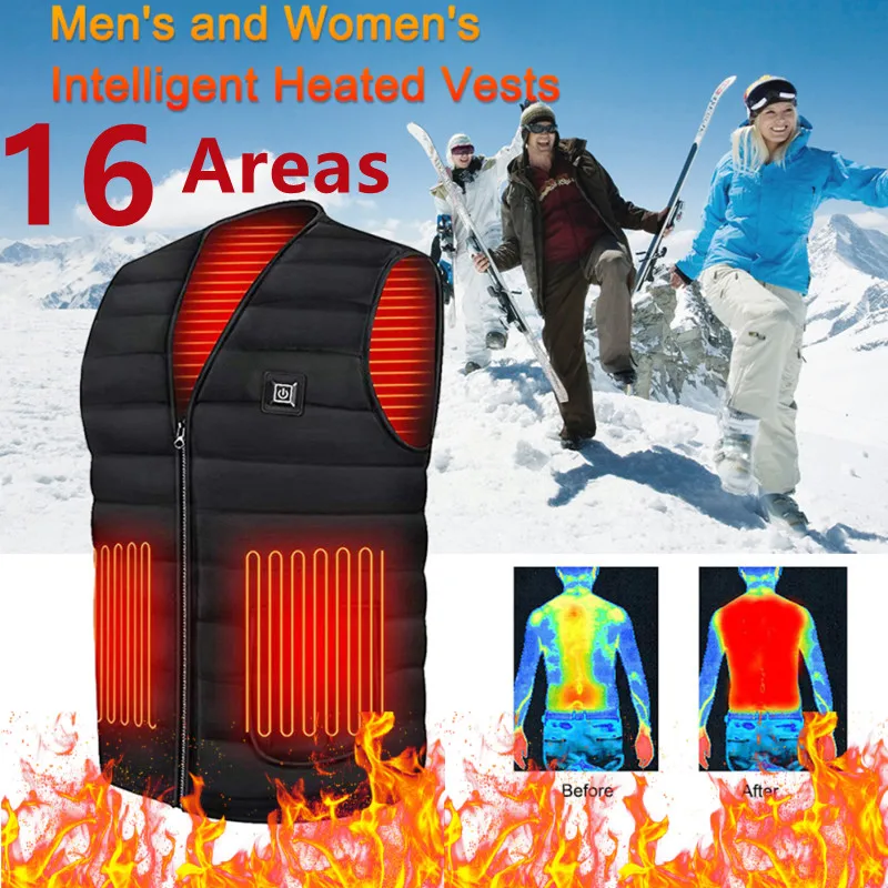 16 Places Self Heating Vest Men Women USB Heated Jacket Heating Vest Thermal Clothing Hunting Vest Winter Heating Jacket M-5XL