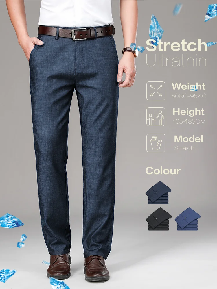

Brand Clothing Luxury Lyocell Fabric Men's Jeans Classic Business Straight Denim Pants Work Office Trousers Male Plus Size 40 42