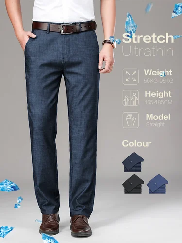 Imagen 1 del producto Ropa de marca, pantalones vaqueros de tela Lyocell de lujo para hombre, pantalones vaqueros rectos clásicos de negocios, pantalones de trabajo y oficina para hombre de talla grande 40 42