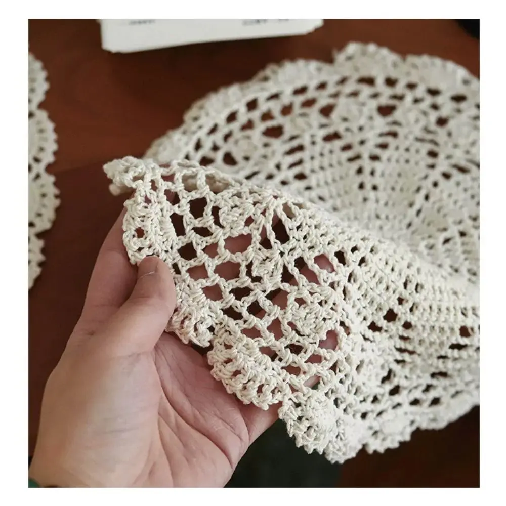 New Round Oval Crochet Doilies Crochet Cotton Beige Crochet Placemats Lace Placemats