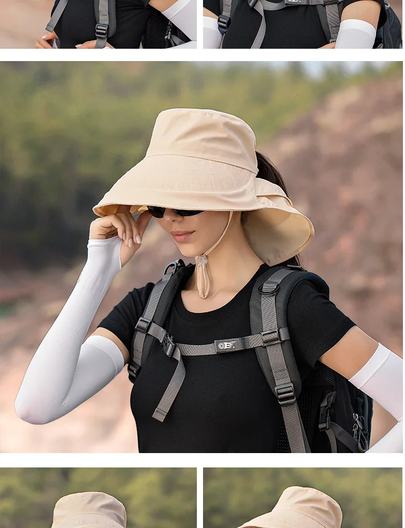 Sommerhut für Damen, Outdoor UV-Schutz für den Hals, Sonnenblende für Herren, Angeln, Wandern, breite Krempe, Schal, Sonnenschutz, Pferdeschwanzkappe, undefiniert – Detail 14