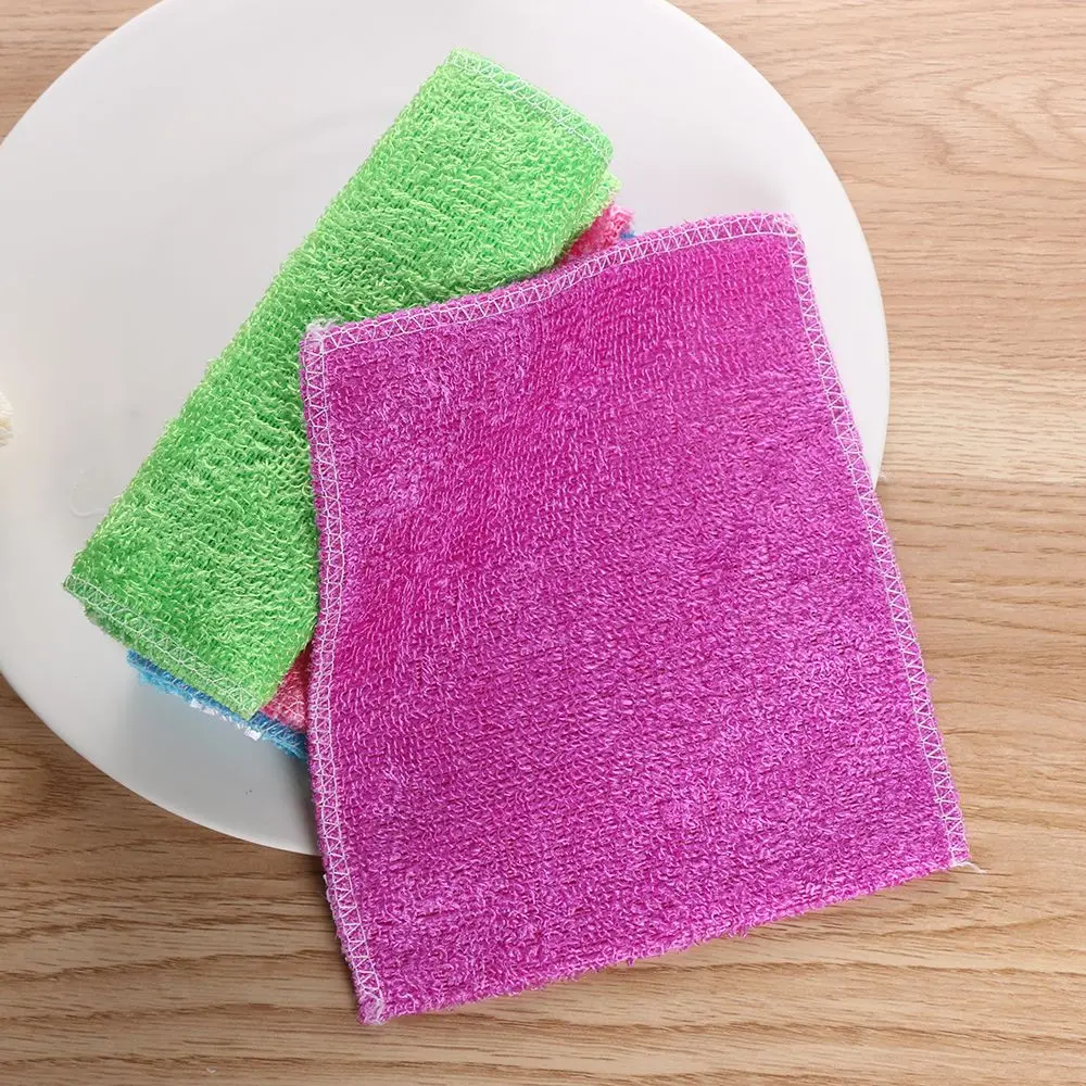 1/5PCS Magic Kitchen & Dinning Household Bamboo Fiber Cleaning Rags Dish Cloth Washing Towel Scouring Pad