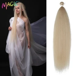Magic Kinky Straight Hair Synthetic Hair Extensions 36 inch Yaki Straight Soft Hair Blonde Extensions Weave Bundles Cosplay