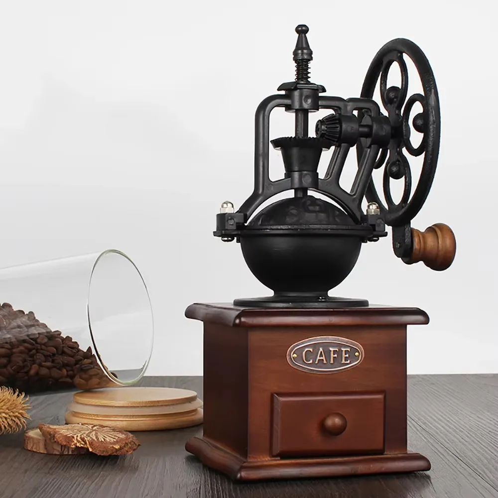 

Hand Cranked Vintage Coffee Bean Grinder Wood Manual Coffee Mill Burr Ceramic Grinding Core European Style
