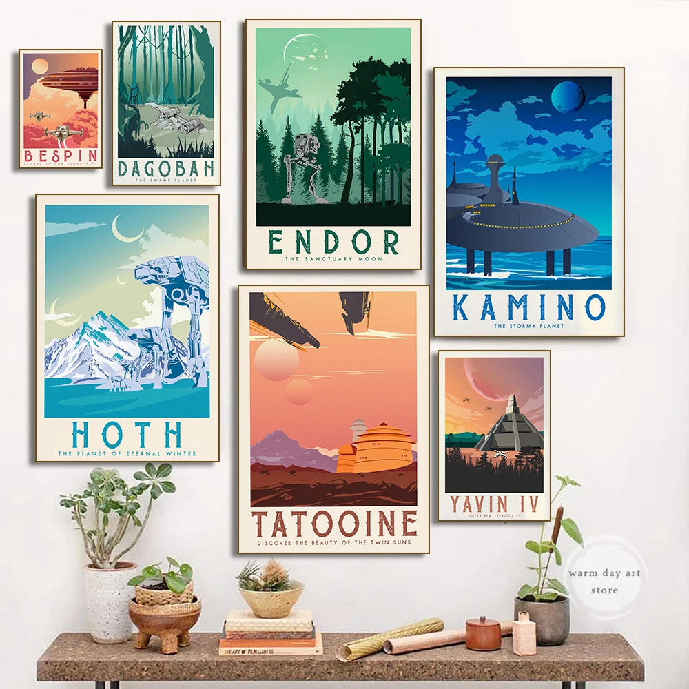 Pósteres modernos de planeta y estrellas, arte de pared de atracción de galaxia, pinturas en lienzo e impresión de película, cubierta de guerras, paisaje para decoración del hogar y habitación