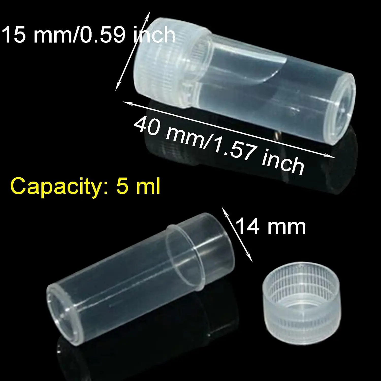 50 Stück 5-ml-Kunststoff-Probenfläschchen, kleine Aufbewahrungsfläschchen, Reagenzgläser mit Schraubverschluss für Laborpulverproben – Detail 5