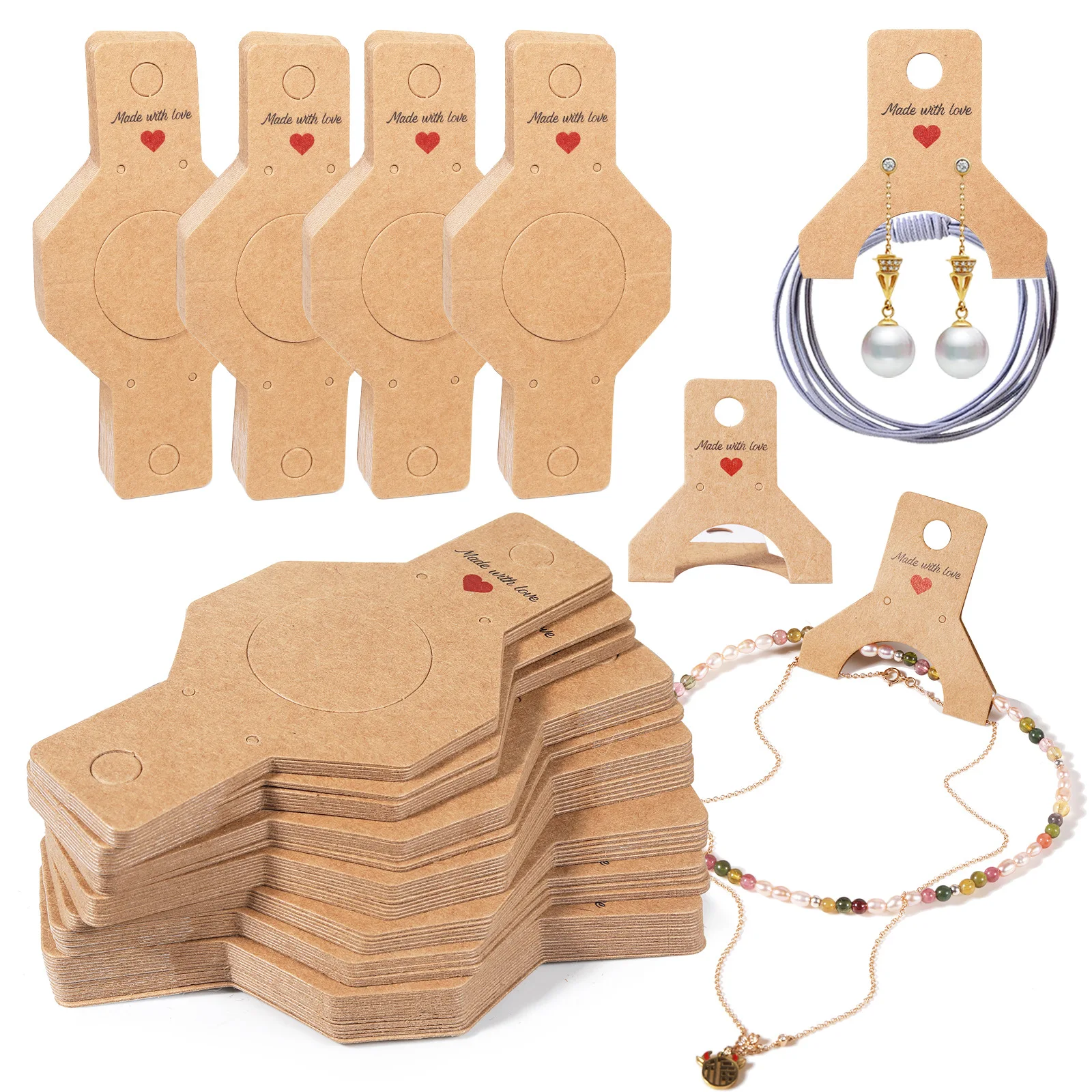 

50pcs Self Adhesive Necklace Cards Bracelets Display Holders Cardboard Foldable Tag For Earring Hairband Hanging Label Packing